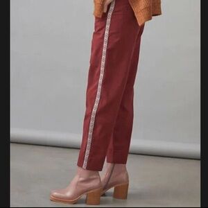 Anthropologie Tapered Side Stripe Pants Burgundy Chinos 
Women’s Size 2